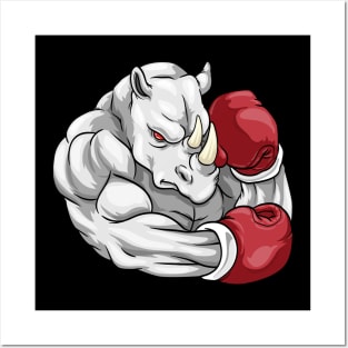 Rhino as boxer with boxing gloves Posters and Art